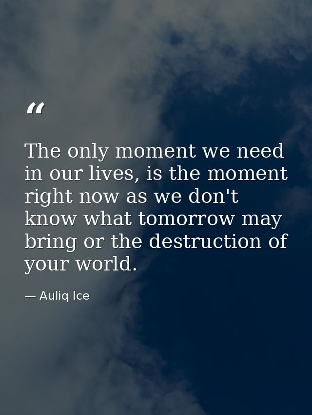 The only moment we need in our lives, is the moment right now as we don't know what tomorrow may bring or the destructio — Auliq Ice