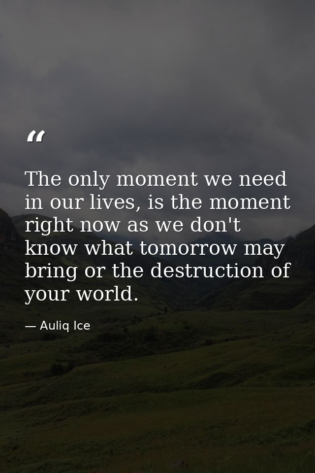 The only moment we need in our lives, is the moment right now as we don't know what tomorrow may bring or the destructio — Auliq Ice