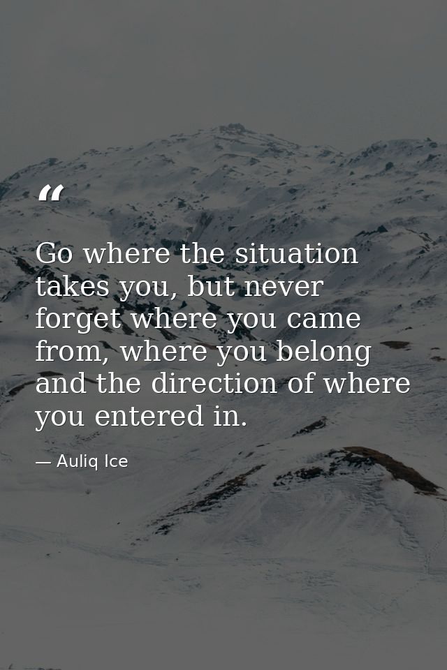 Go where the situation takes you, but never forget where you came from, where you belong and the direction of where you  — Auliq Ice