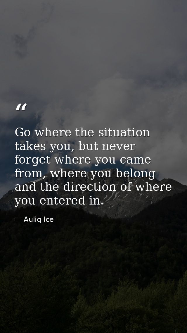 Go where the situation takes you, but never forget where you came from, where you belong and the direction of where you  — Auliq Ice