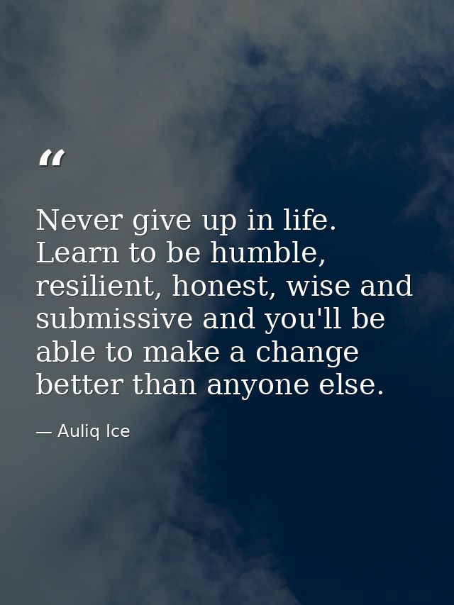 Never give up in life. Learn to be humble, resilient, honest, wise and submissive and you'll be able to make a change be — Auliq Ice