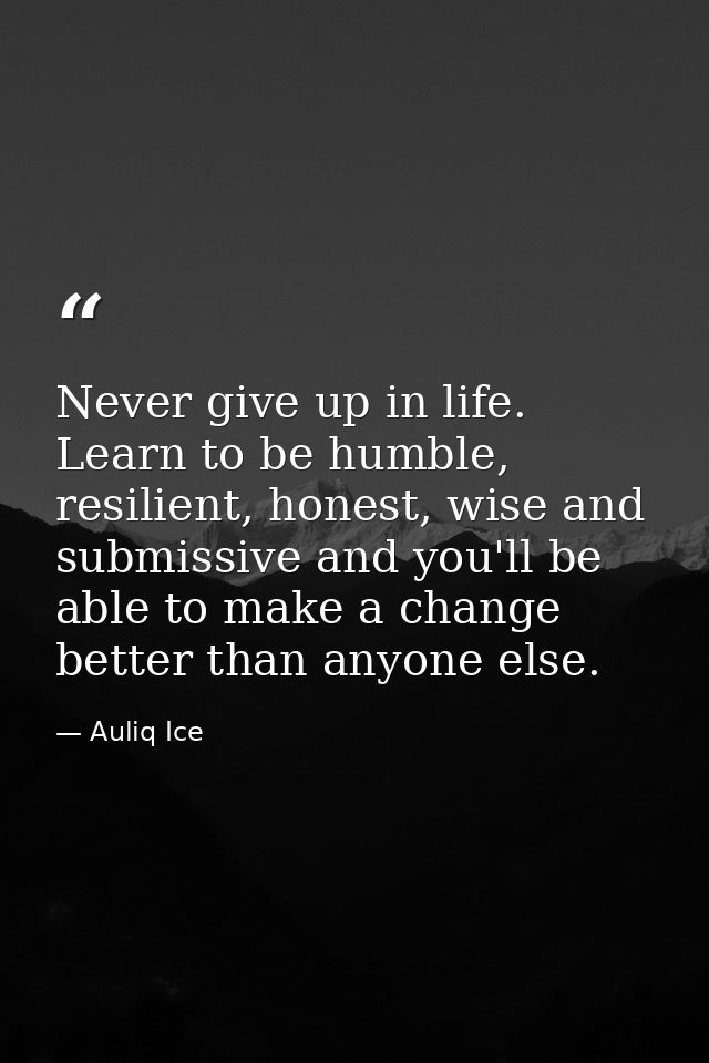 Never give up in life. Learn to be humble, resilient, honest, wise and submissive and you'll be able to make a change be — Auliq Ice