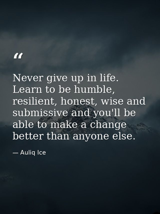 Never give up in life. Learn to be humble, resilient, honest, wise and submissive and you'll be able to make a change be — Auliq Ice