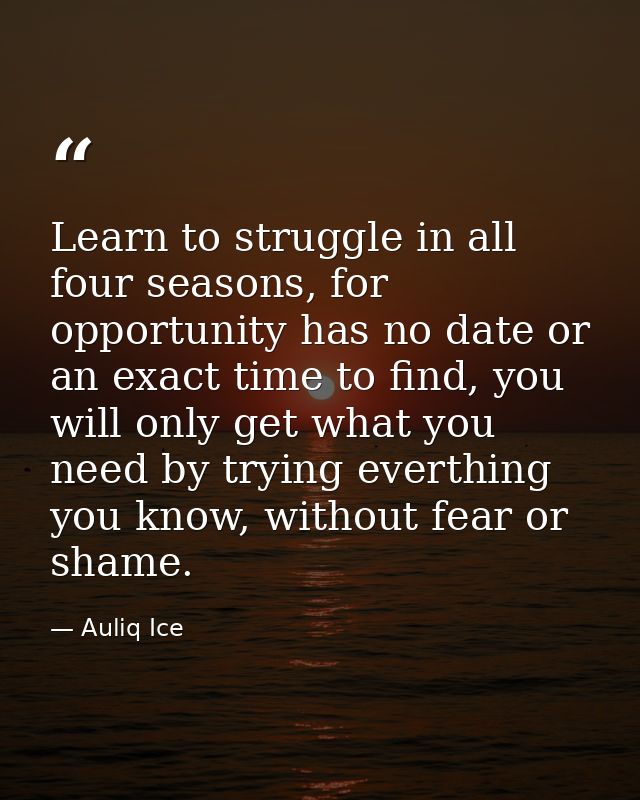 Learn to struggle in all four seasons, for opportunity has no date or an exact time to find, you will only get what you  — Auliq Ice