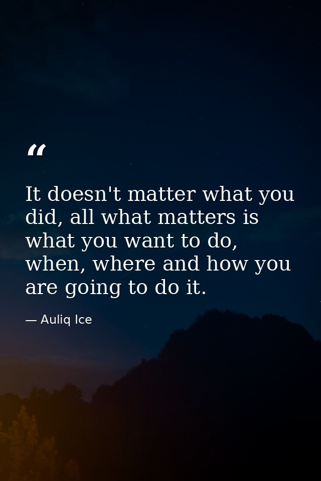 It doesn't matter what you did, all what matters is what you want to do, when, where and how you are going to do it. — Auliq Ice