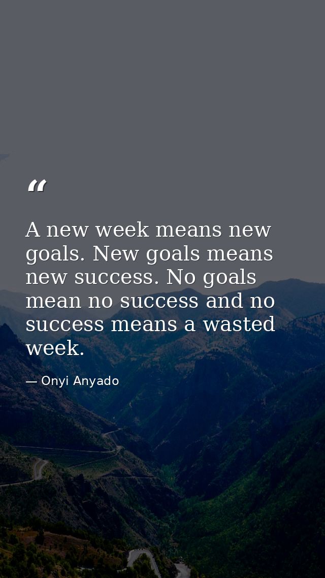 A new week means new goals. New goals means new success. No goals mean no success and no success means a wasted week. — Onyi Anyado