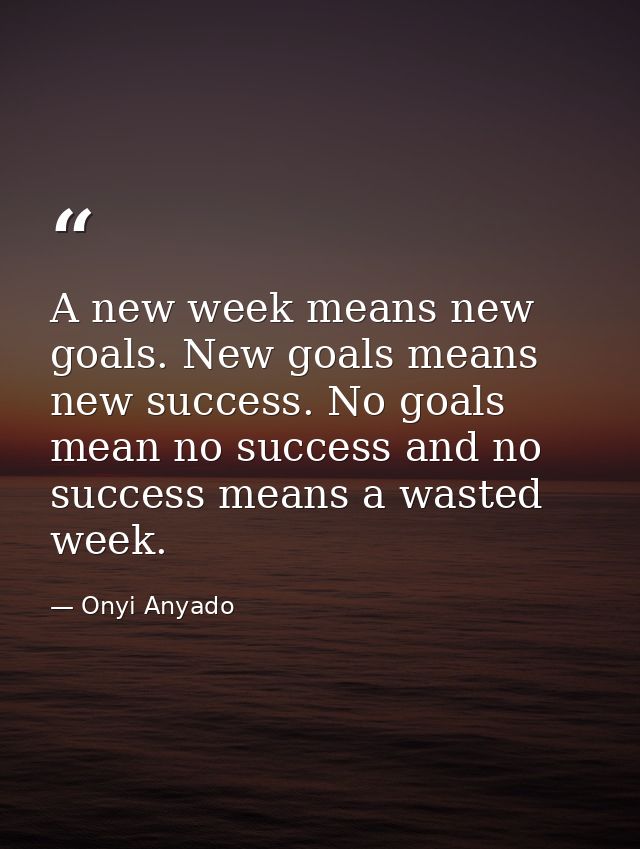 A new week means new goals. New goals means new success. No goals mean no success and no success means a wasted week. — Onyi Anyado