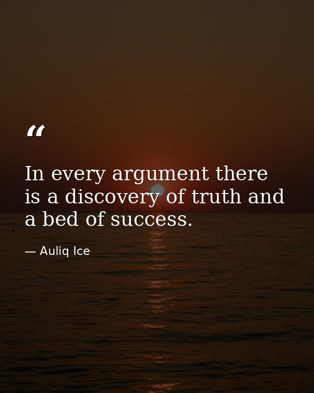 In every argument there is a discovery of truth and a bed of success. — Auliq Ice