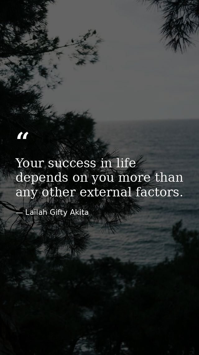 Your success in life depends on you more than any other external factors. — Lailah Gifty Akita
