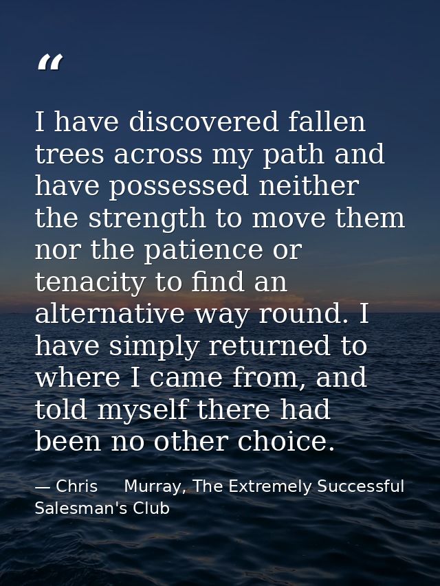 I have discovered fallen trees across my path and have possessed neither the strength to move them nor the patience or t — Chris     Murray, The Extremely Successful Salesman's Club