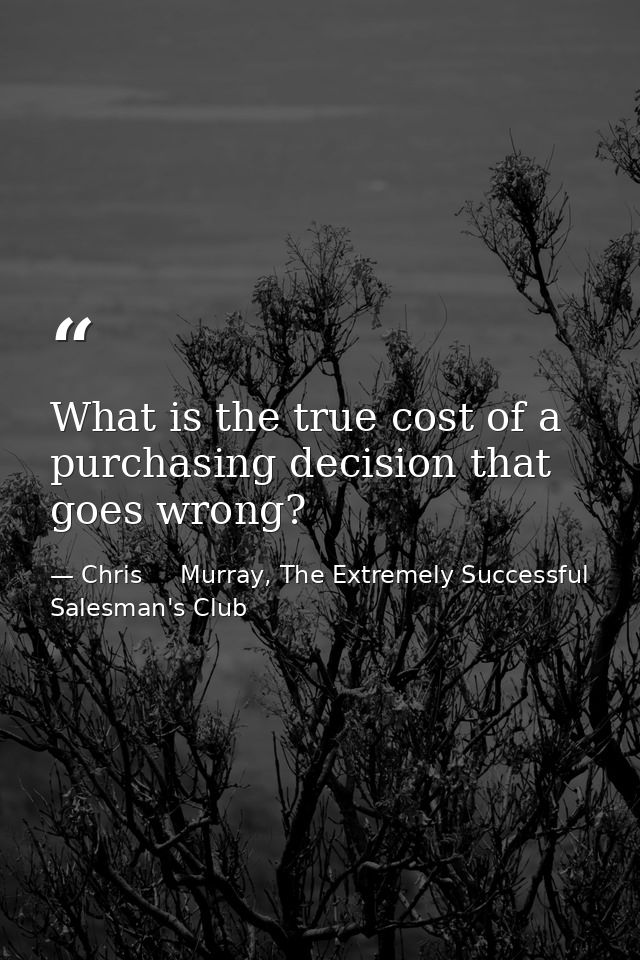 What is the true cost of a purchasing decision that goes wrong? — Chris     Murray, The Extremely Successful Salesman's Club