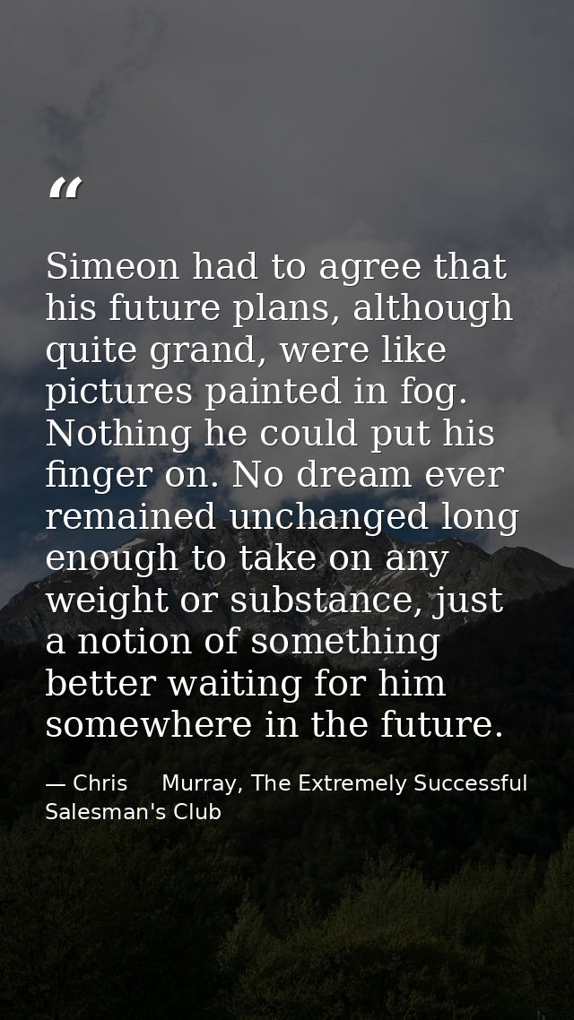 Simeon had to agree that his future plans, although quite grand, were like pictures painted in fog. Nothing he could put — Chris     Murray, The Extremely Successful Salesman's Club