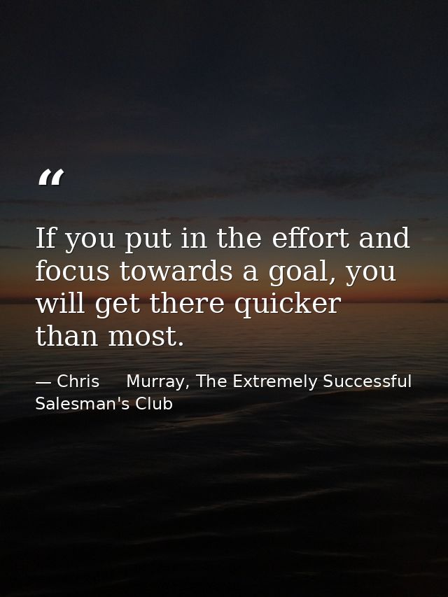 If you put in the effort and focus towards a goal, you will get there quicker than most. — Chris     Murray, The Extremely Successful Salesman's Club