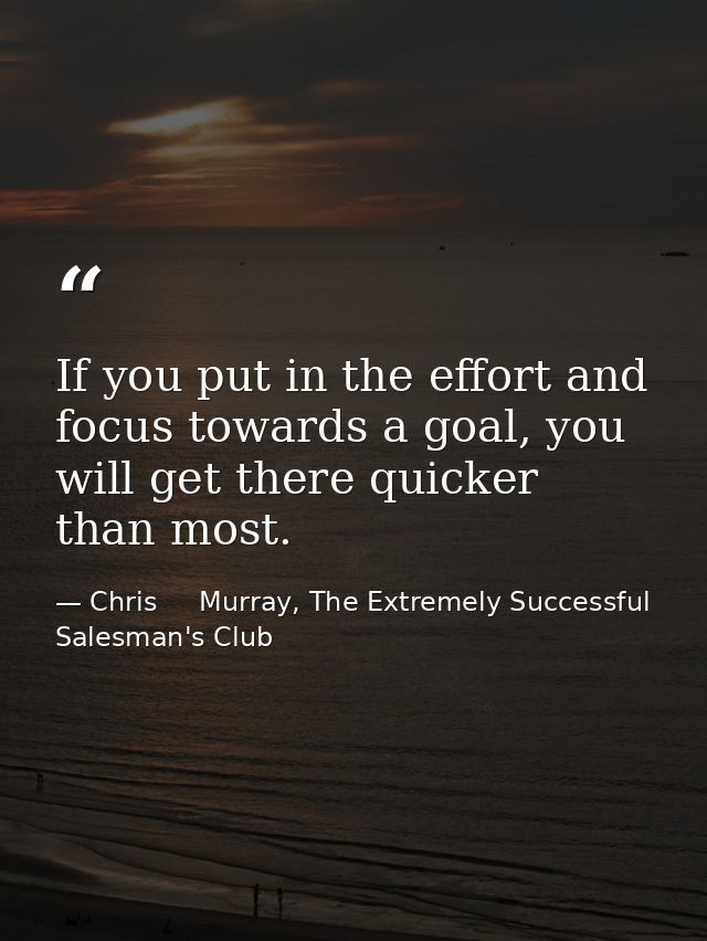 If you put in the effort and focus towards a goal, you will get there quicker than most. — Chris     Murray, The Extremely Successful Salesman's Club