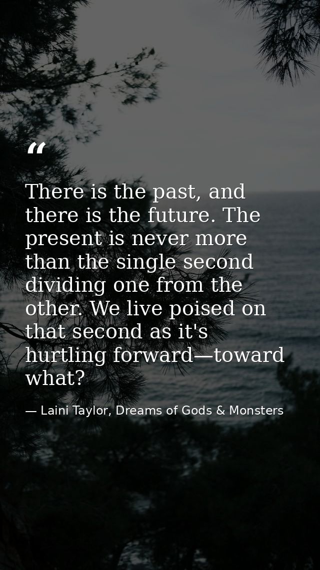 There is the past, and there is the future. The present is never more than the single second dividing one from the other — Laini Taylor, Dreams of Gods & Monsters
