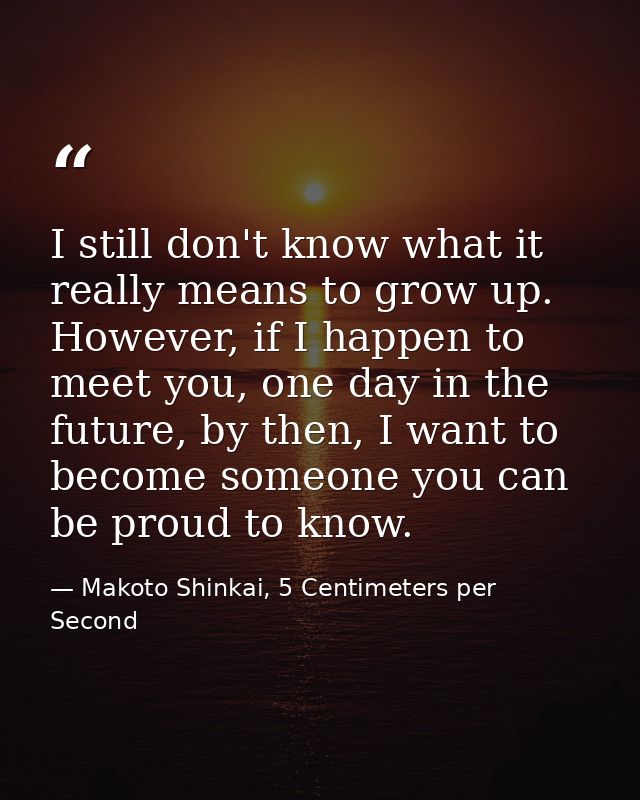 I still don't know what it really means to grow up. However, if I happen to meet you, one day in the future, by then, I  — Makoto Shinkai, 5 Centimeters per Second
