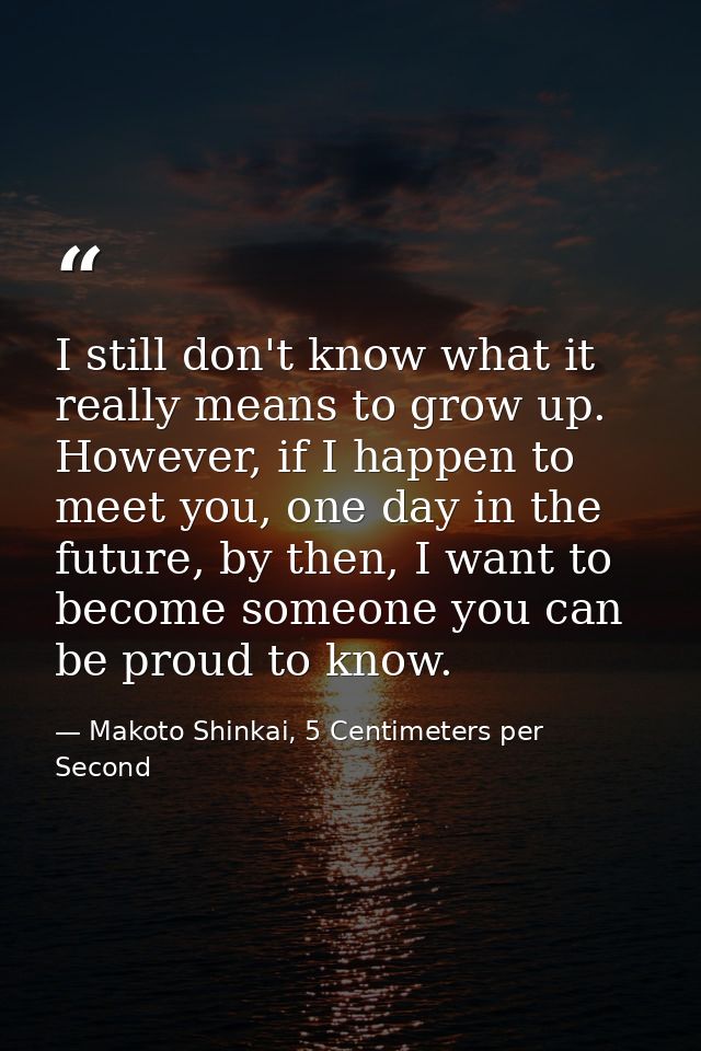 I still don't know what it really means to grow up. However, if I happen to meet you, one day in the future, by then, I  — Makoto Shinkai, 5 Centimeters per Second