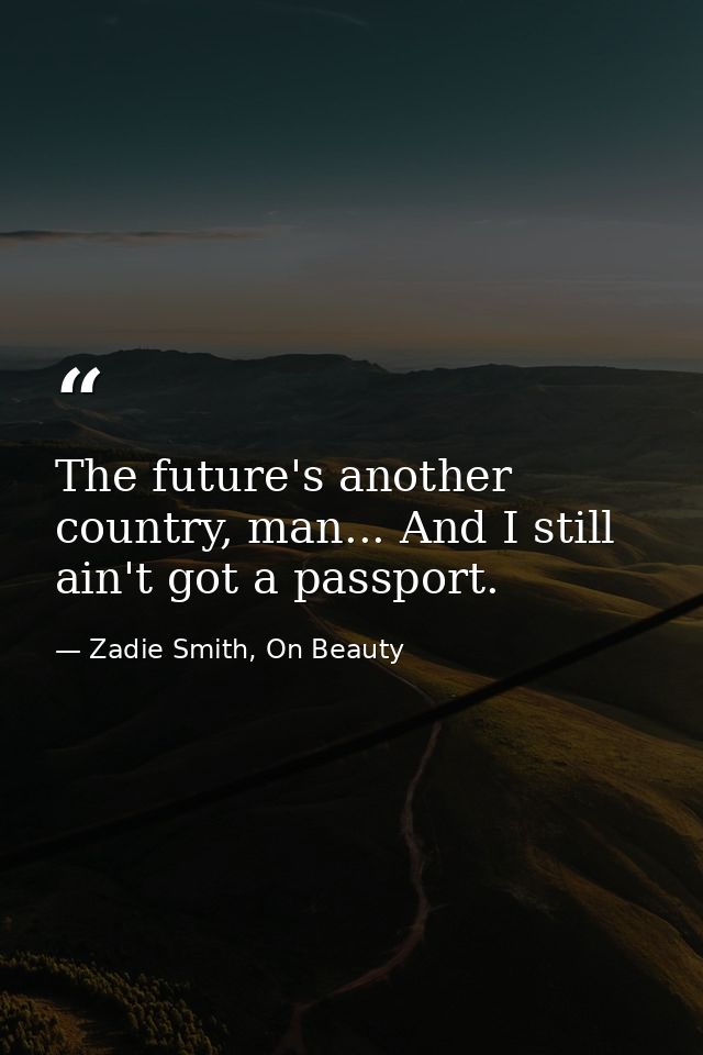 The future's another country, man... And I still ain't got a passport. — Zadie Smith, On Beauty