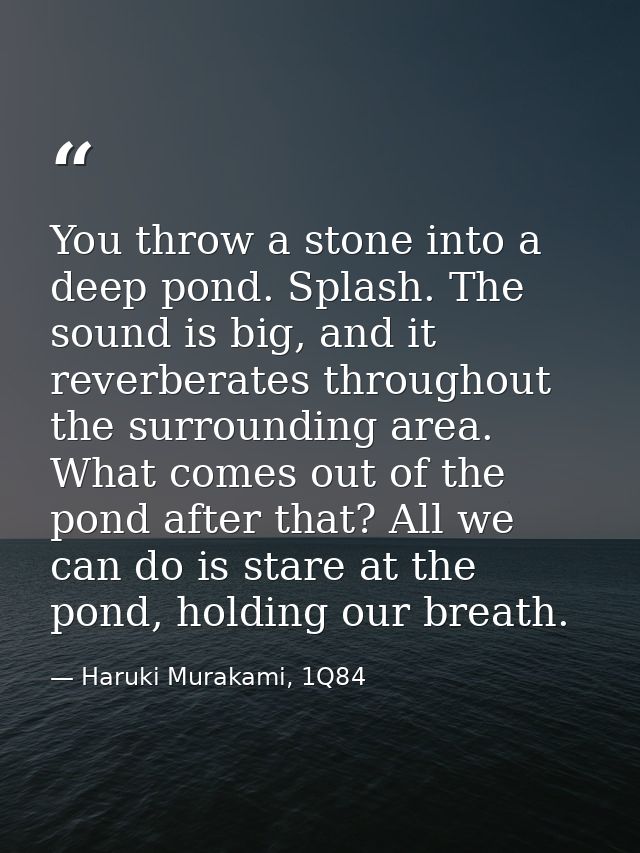 You throw a stone into a deep pond. Splash. The sound is big, and it reverberates throughout the surrounding area. What  — Haruki Murakami, 1Q84