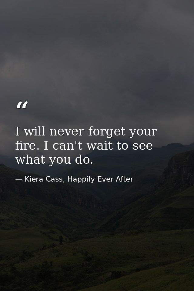 I will never forget your fire. I can't wait to see what you do. — Kiera Cass, Happily Ever After