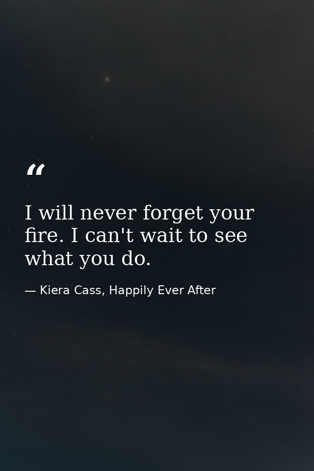 I will never forget your fire. I can't wait to see what you do. — Kiera Cass, Happily Ever After