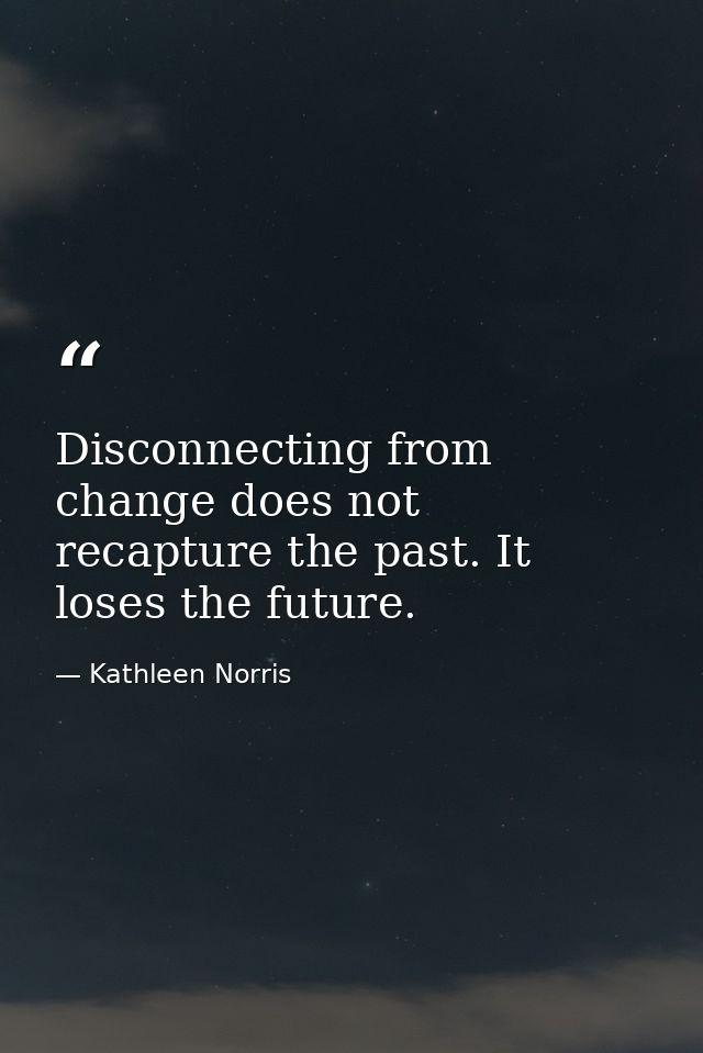 Disconnecting from change does not recapture the past. It loses the future. — Kathleen Norris