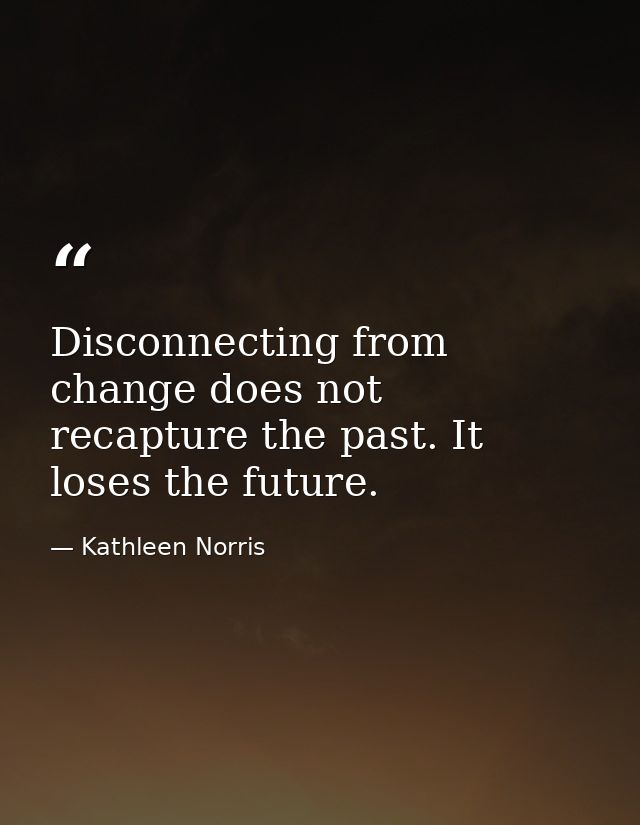 Disconnecting from change does not recapture the past. It loses the future. — Kathleen Norris