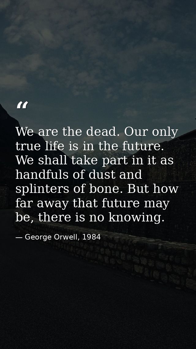 We are the dead. Our only true life is in the future. We shall take part in it as handfuls of dust and splinters of bone — George Orwell, 1984