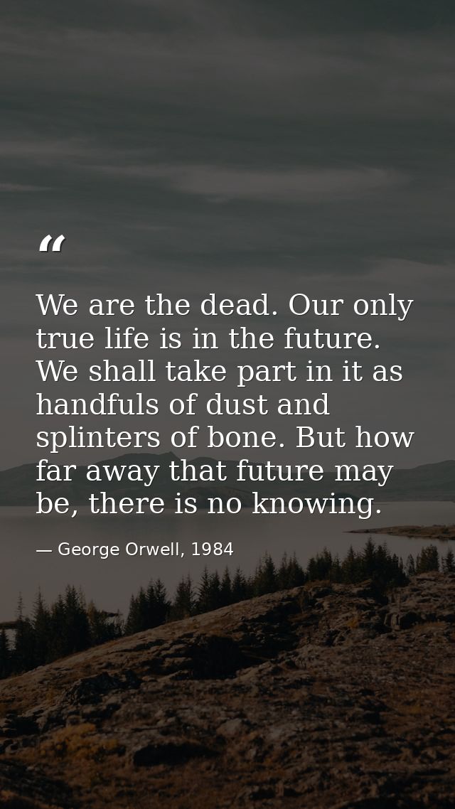 We are the dead. Our only true life is in the future. We shall take part in it as handfuls of dust and splinters of bone — George Orwell, 1984