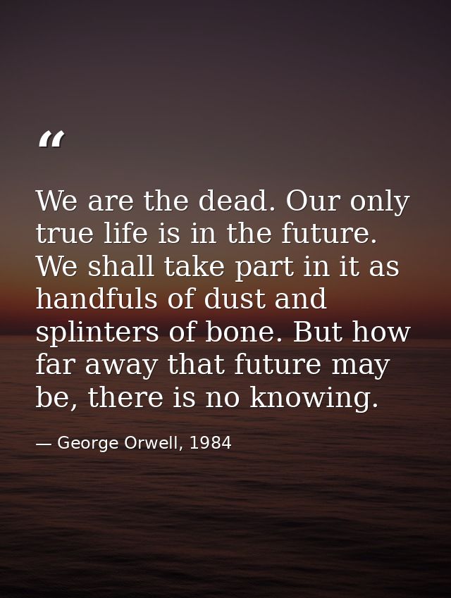 We are the dead. Our only true life is in the future. We shall take part in it as handfuls of dust and splinters of bone — George Orwell, 1984