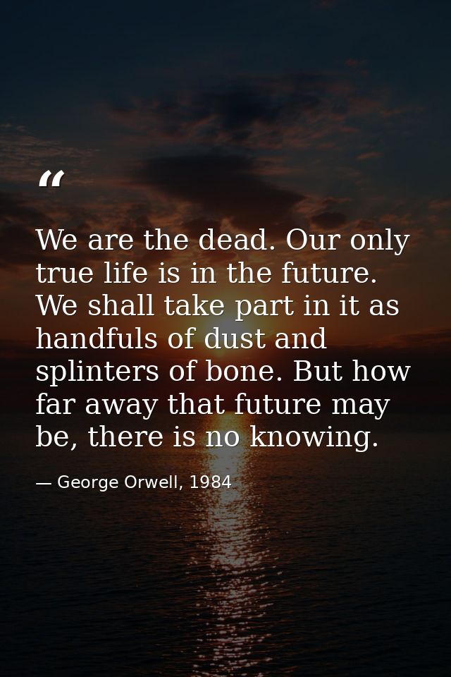 We are the dead. Our only true life is in the future. We shall take part in it as handfuls of dust and splinters of bone — George Orwell, 1984
