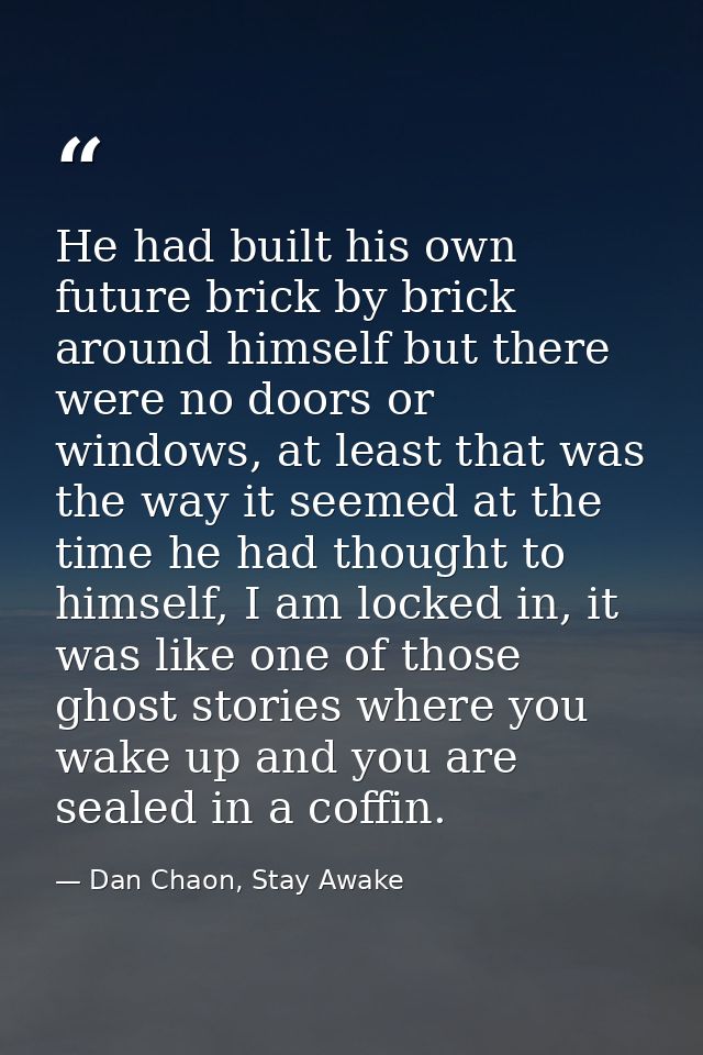 He had built his own future brick by brick around himself but there were no doors or windows, at least that was the way  — Dan Chaon, Stay Awake