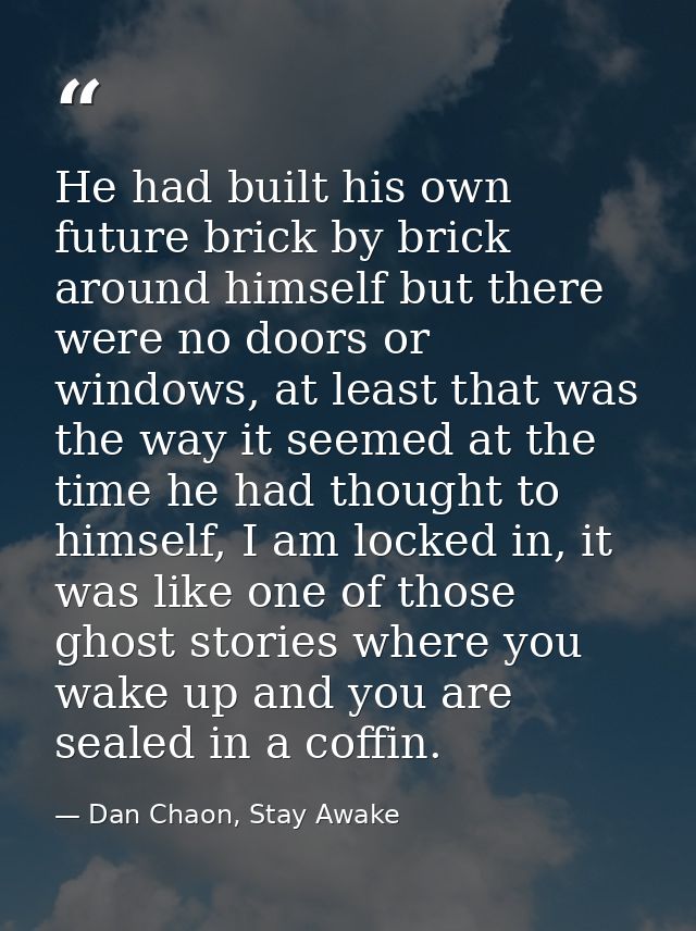 He had built his own future brick by brick around himself but there were no doors or windows, at least that was the way  — Dan Chaon, Stay Awake