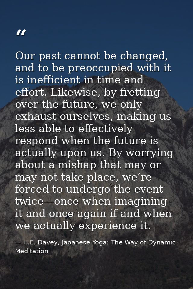 Our past cannot be changed, and to be preoccupied with it is inefficient in time and effort. Likewise, by fretting over  — H.E. Davey, Japanese Yoga: The Way of Dynamic Meditation