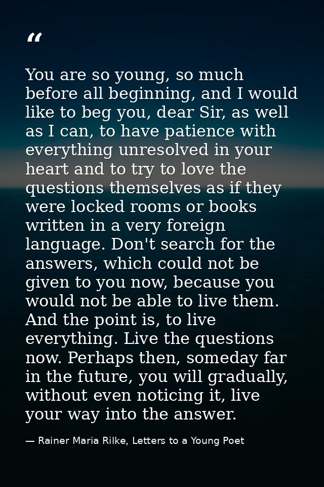 You are so young, so much before all beginning, and I would like to beg you, dear Sir, as well as I can, to have patienc — Rainer Maria Rilke, Letters to a Young Poet