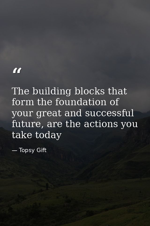 The building blocks that form the foundation of your great and successful future, are the actions you take today — Topsy Gift