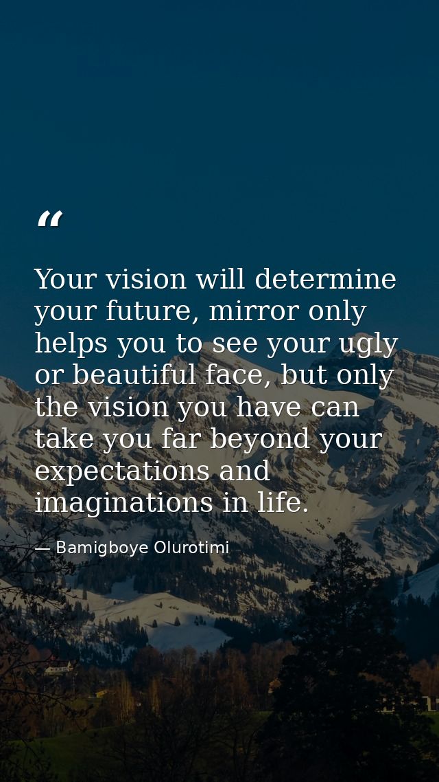 Your vision will determine your future, mirror only helps you to see your ugly or beautiful face, but only the vision yo — Bamigboye Olurotimi