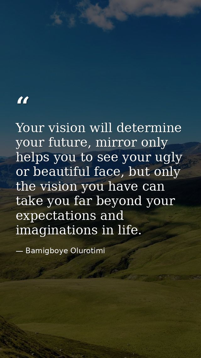 Your vision will determine your future, mirror only helps you to see your ugly or beautiful face, but only the vision yo — Bamigboye Olurotimi