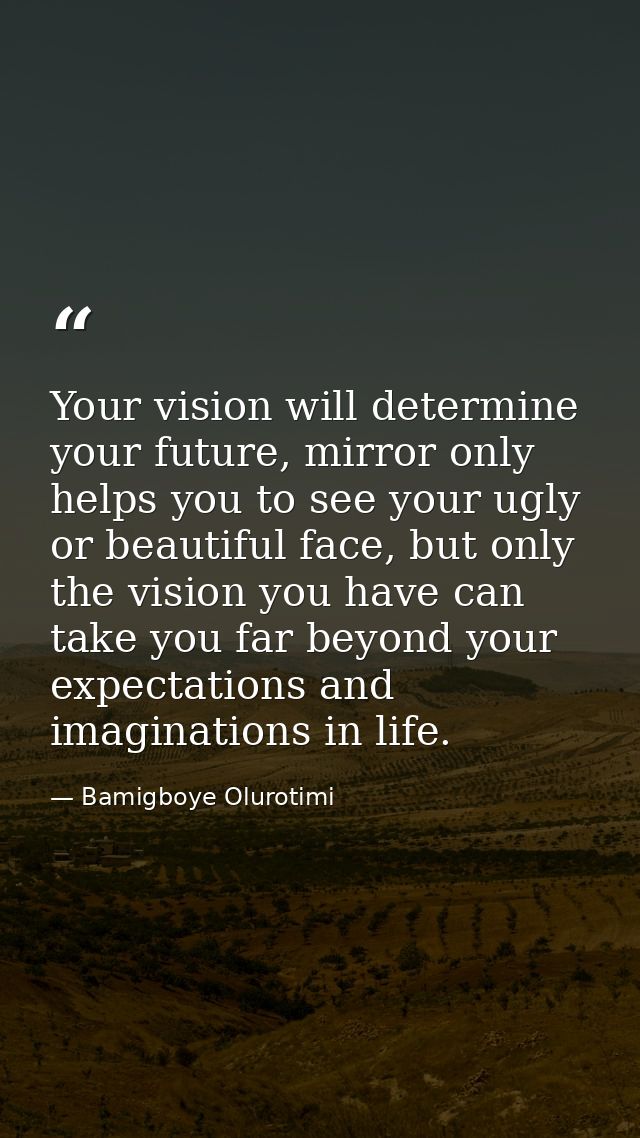 Your vision will determine your future, mirror only helps you to see your ugly or beautiful face, but only the vision yo — Bamigboye Olurotimi