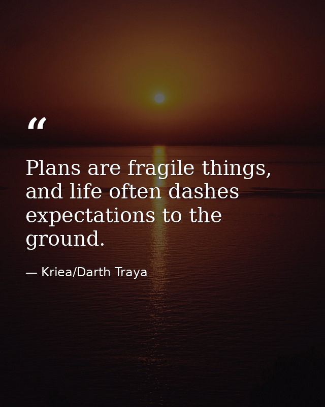 Plans are fragile things, and life often dashes expectations to the ground. — Kriea/Darth Traya