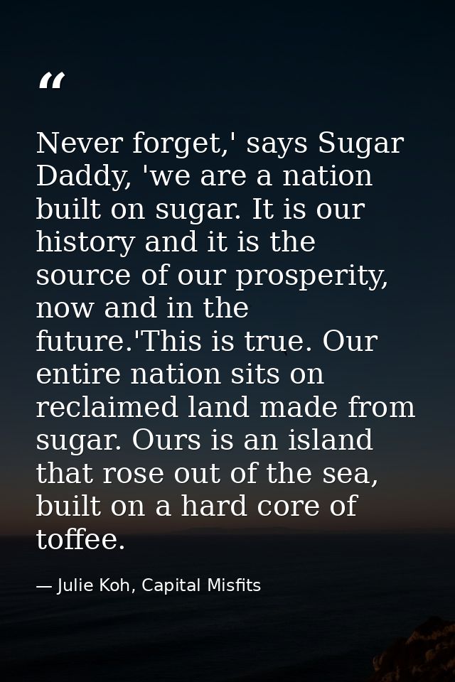 Never forget,' says Sugar Daddy, 'we are a nation built on sugar. It is our history and it is the source of our prosperi — Julie Koh, Capital Misfits