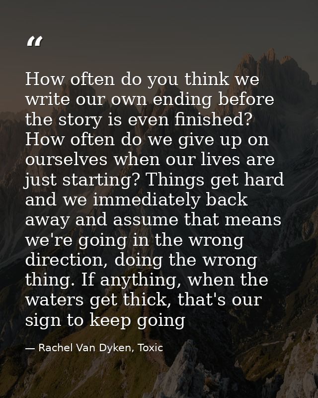 How often do you think we write our own ending before the story is even finished? How often do we give up on ourselves w — Rachel Van Dyken, Toxic
