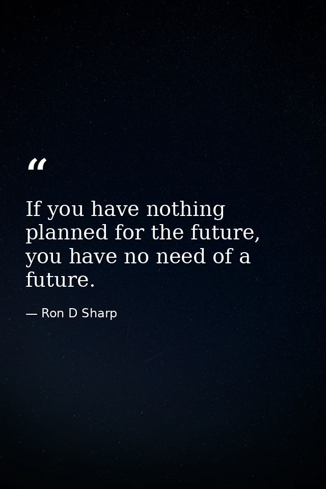 If you have nothing planned for the future, you have no need of a future. — Ron D Sharp