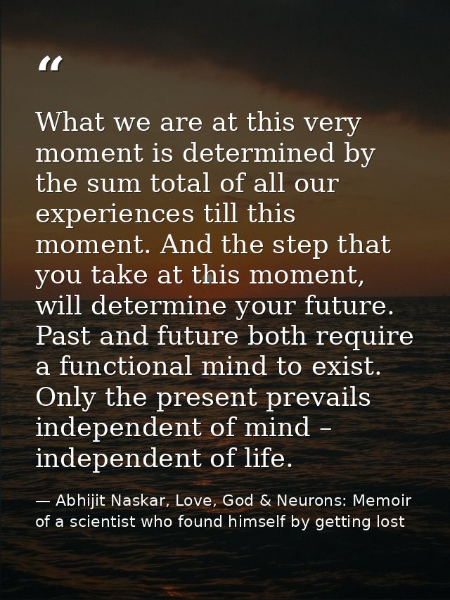 What we are at this very moment is determined by the sum total of all our experiences till this moment. And the step tha — Abhijit Naskar, Love, God & Neurons: Memoir of a scientist who found himself by getting lost