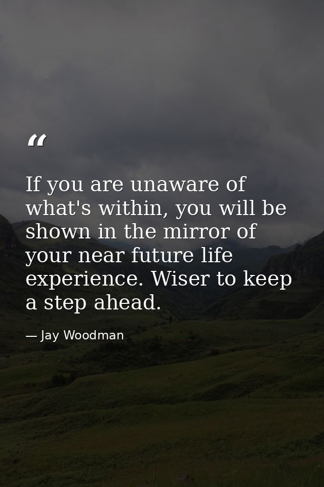 If you are unaware of what's within, you will be shown in the mirror of your near future life experience. Wiser to keep  — Jay Woodman