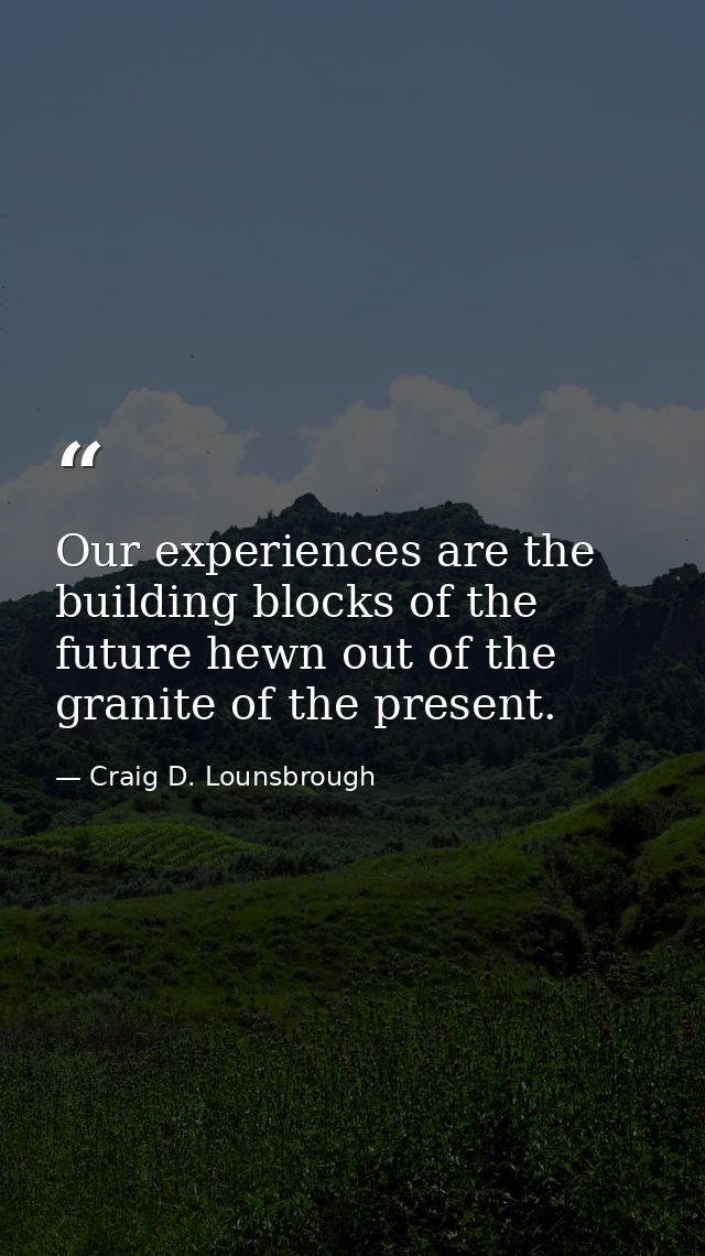 Our experiences are the building blocks of the future hewn out of the granite of the present. — Craig D. Lounsbrough