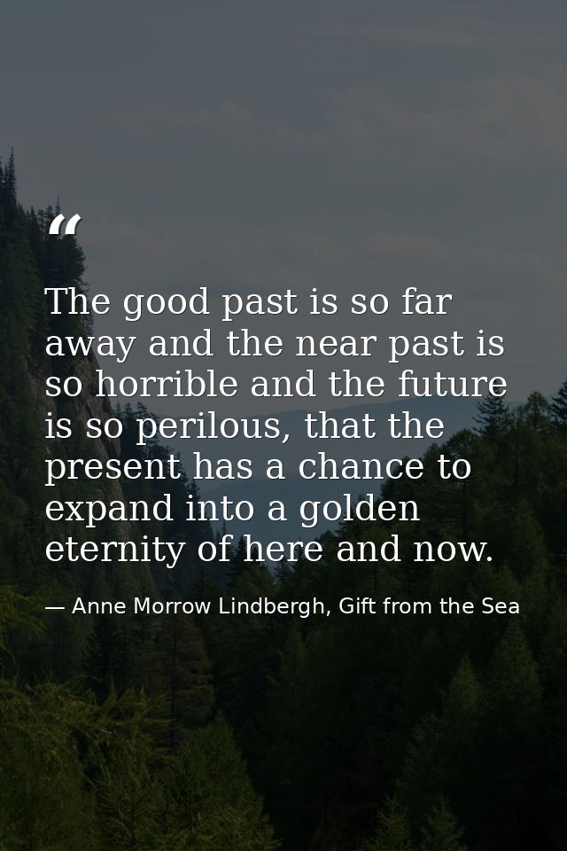 The good past is so far away and the near past is so horrible and the future is so perilous, that the present has a chan — Anne Morrow Lindbergh, Gift from the Sea