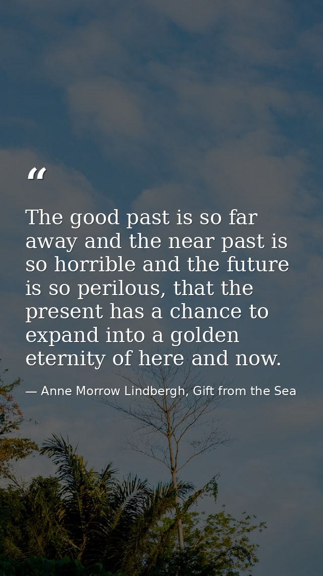 The good past is so far away and the near past is so horrible and the future is so perilous, that the present has a chan — Anne Morrow Lindbergh, Gift from the Sea