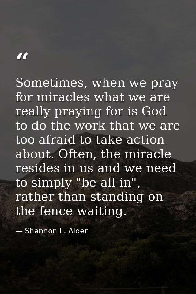 Sometimes, when we pray for miracles what we are really praying for is God to do the work that we are too afraid to take — Shannon L. Alder