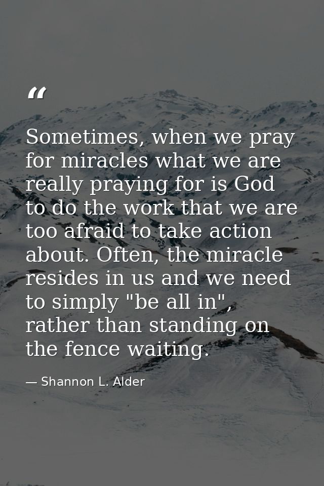 Sometimes, when we pray for miracles what we are really praying for is God to do the work that we are too afraid to take — Shannon L. Alder